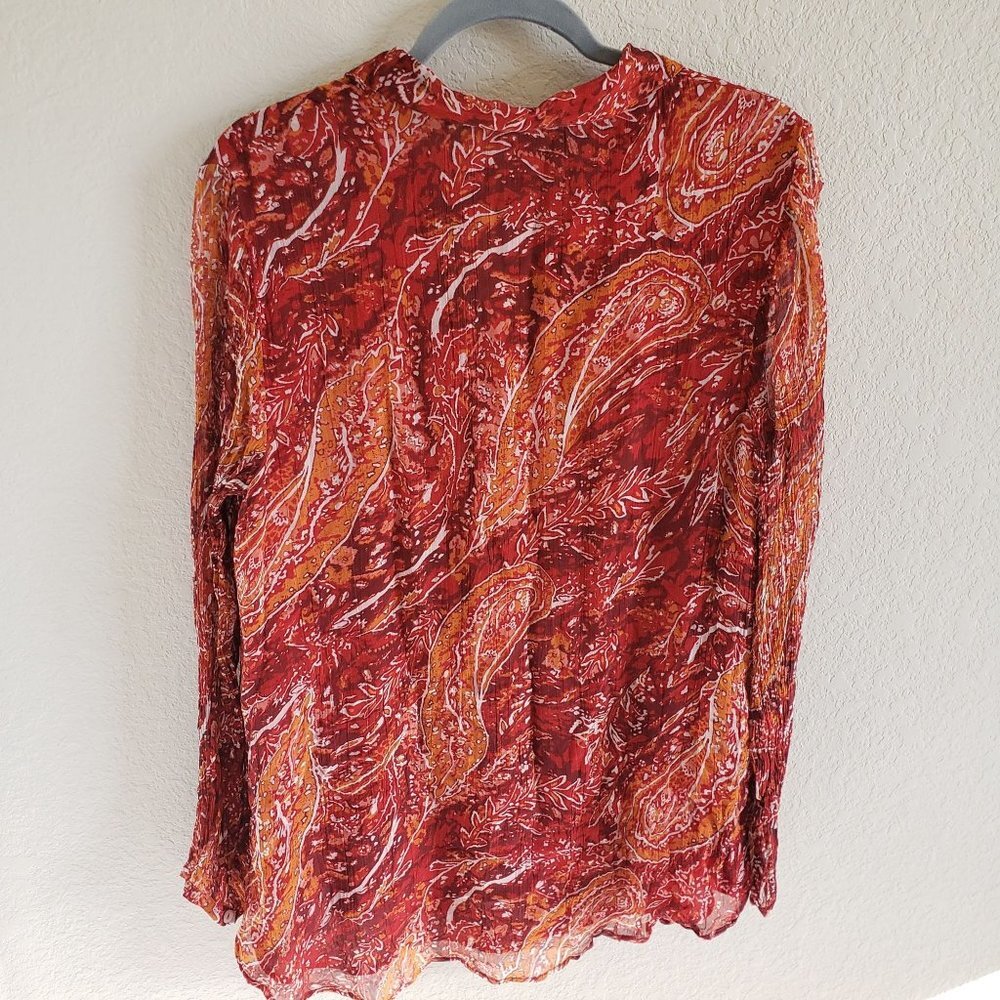 Soft Surroundings Women Size L Red Paisley Cheyla Tunic Button Top Lined Blouse - Picture 3 of 8